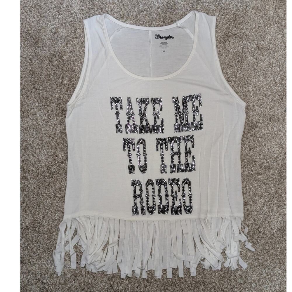 Wrangler "Take Me To The Rodeo" White Rhinestone Tank Top M - Picture 1 of 5
